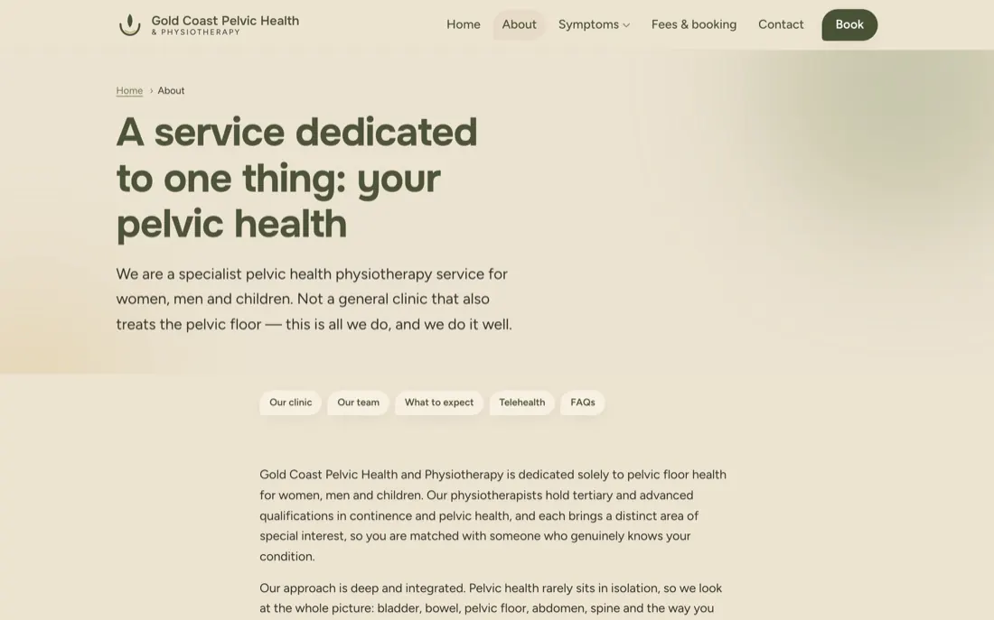 Gold Coast Pelvic Health about page