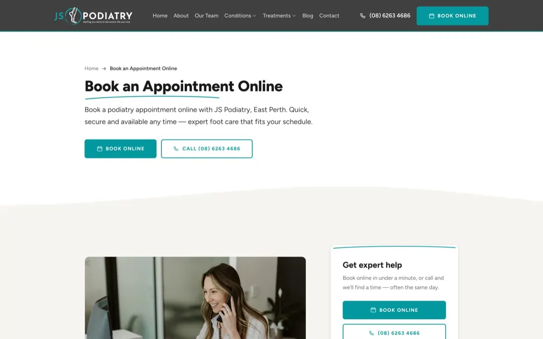 JS Podiatry online booking page