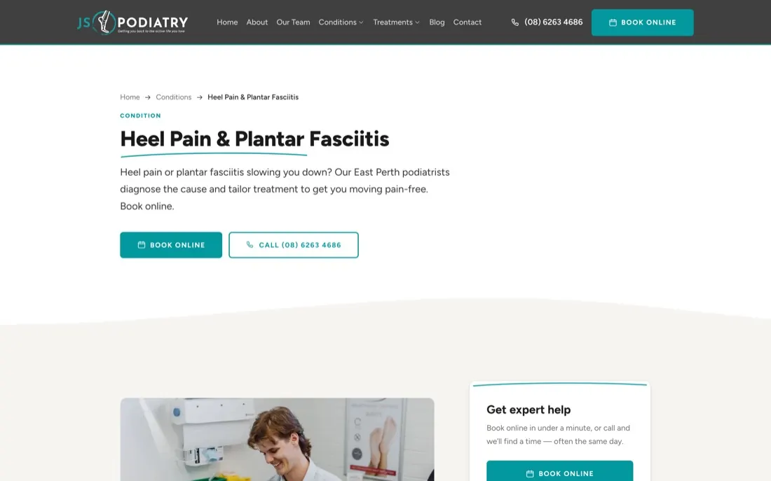 JS Podiatry heel pain condition page