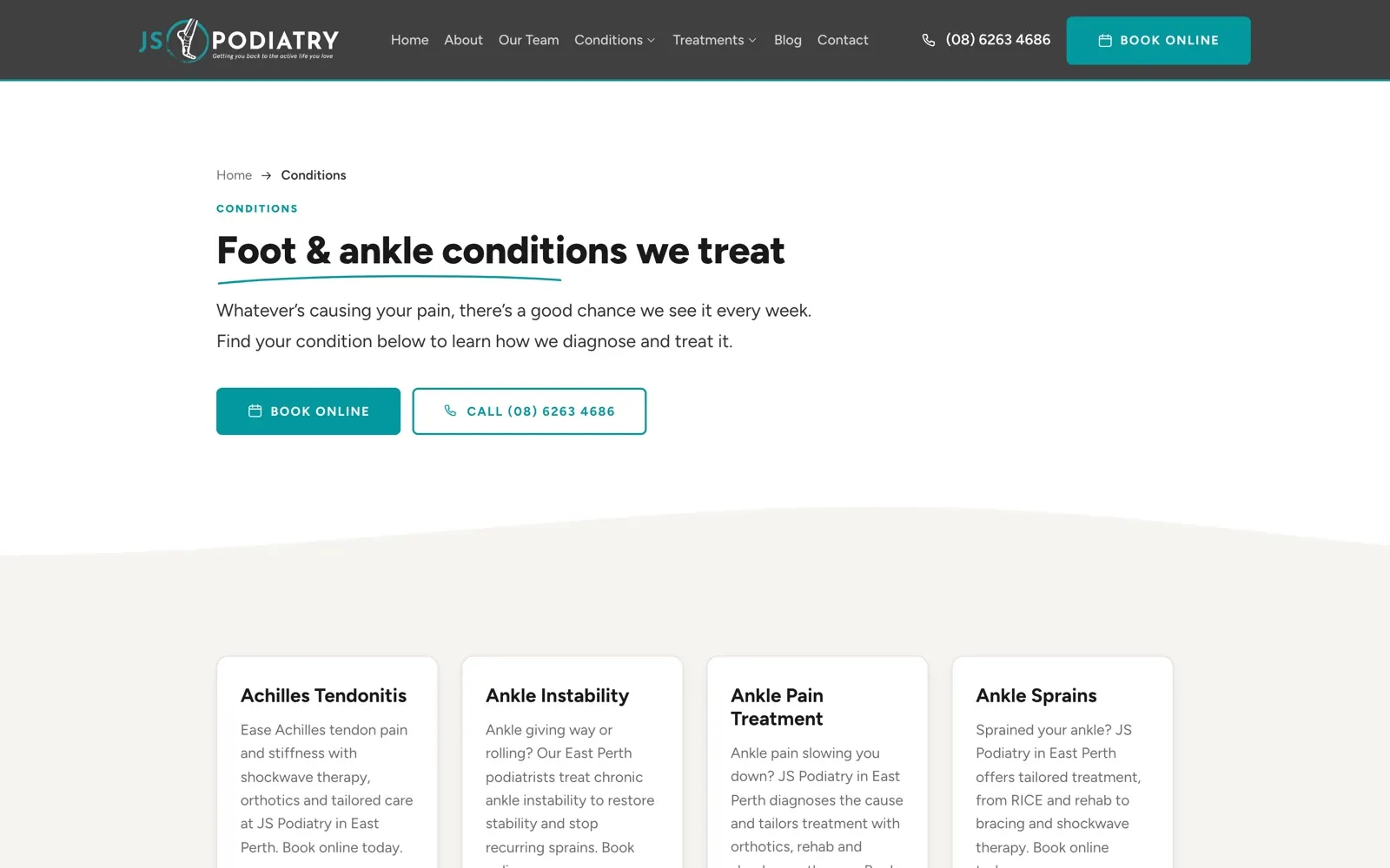 JS Podiatry conditions index listing symptoms patients search for